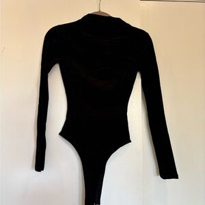 Zara Black Open Back Velvet Bodysuit